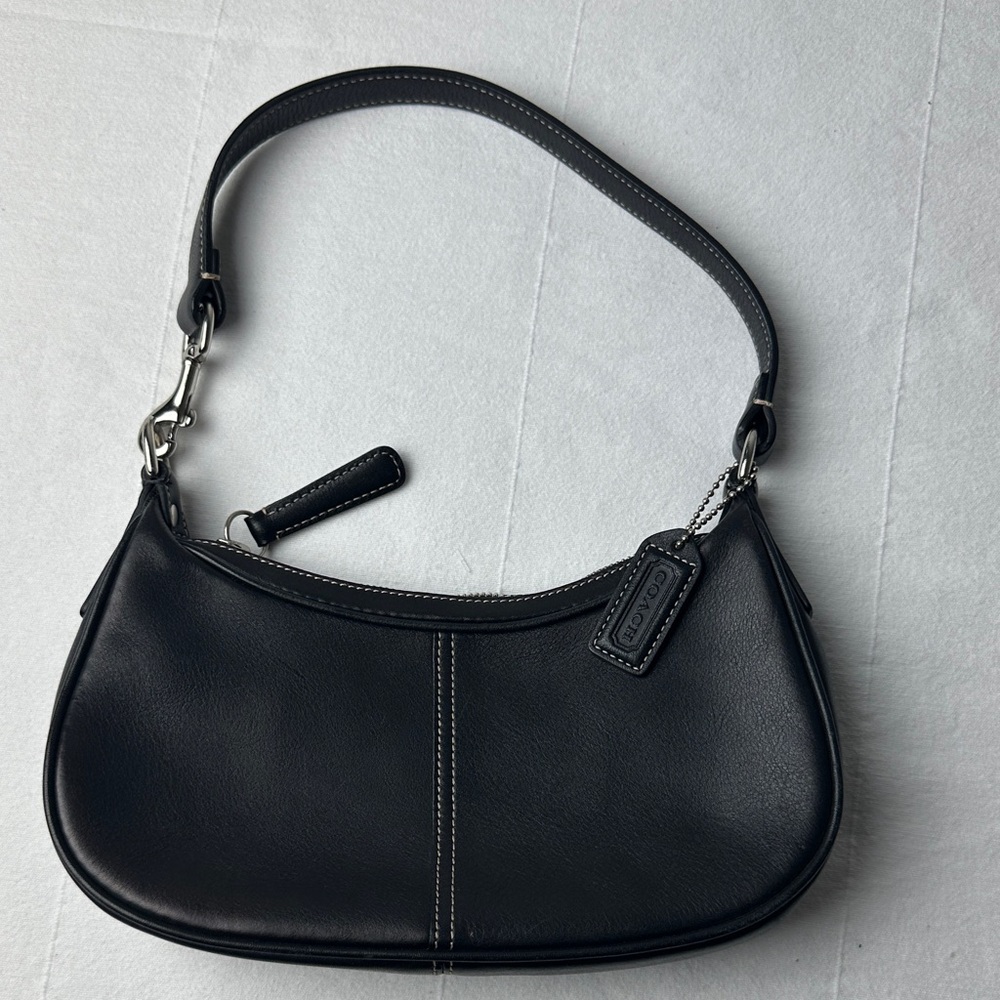 Coach Black Leather Shoulder Bag with Silver Accents